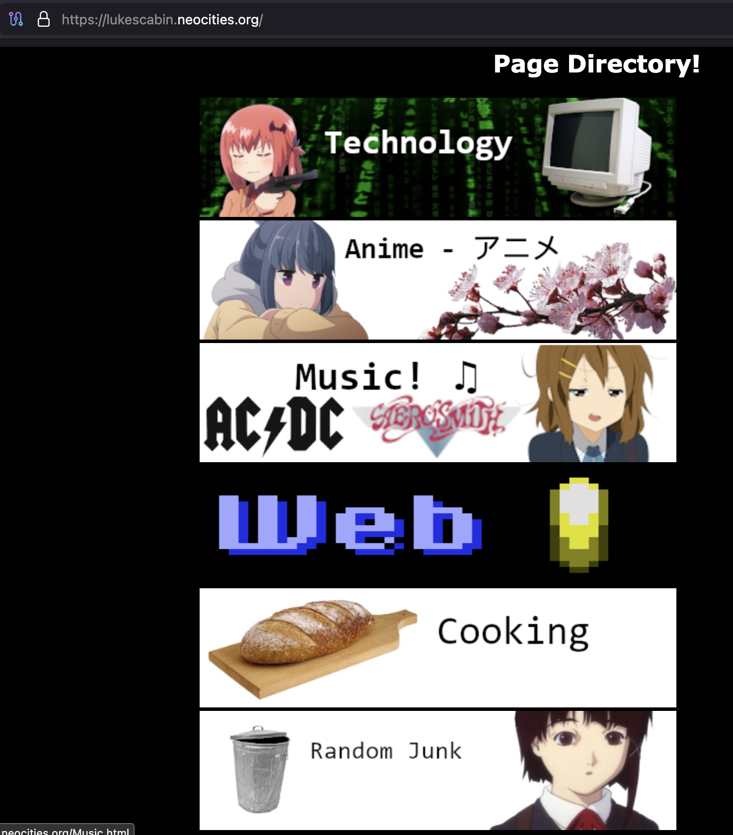 page directory from lukescabin.neocities.org
